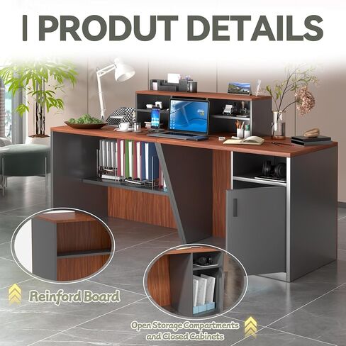 Reception Desk with Counter, Large Reception Desk with Storage, Sturdy Office Computer Workstation for Office, Beauty Salon, Retail, Lobby in Saudi Arabia