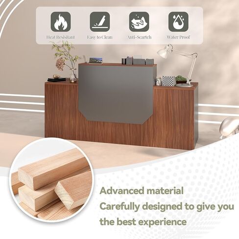 Reception Desk with Counter, Large Reception Desk with Storage, Sturdy Office Computer Workstation for Office, Beauty Salon, Retail, Lobby in Saudi Arabia