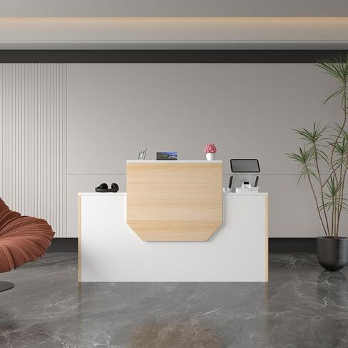 Reception Desk with Counter, Large Reception Desk with Storage, Sturdy Office Computer Workstation for Office, Beauty Salon, Retail, Lobby in Saudi Arabia