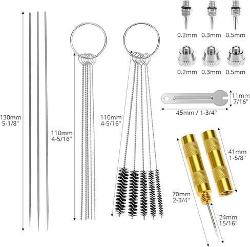 QWORK 21-Piece Airbrush Nozzle Cap Kit with Needles & Cleaning Tools - Airbrush Needle Replacement Parts for 0.2/0.3/0.5 mm Sizes in Saudi Arabia