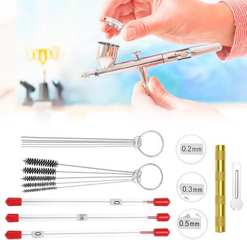 QWORK 21-Piece Airbrush Nozzle Cap Kit with Needles & Cleaning Tools - Airbrush Needle Replacement Parts for 0.2/0.3/0.5 mm Sizes in Saudi Arabia