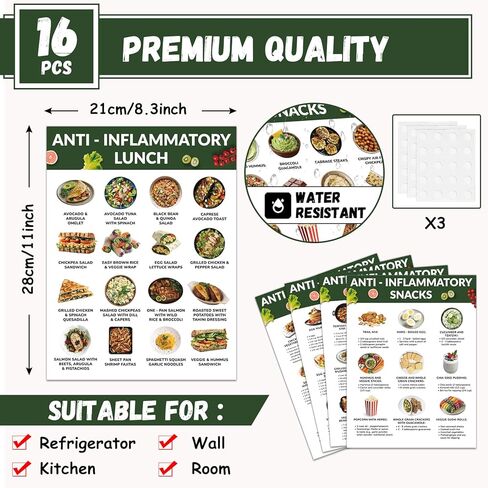 16 Pcs Anti Inflammatory Diet Food List Chart Poster Anti Inflammatory Diet Nutrition Grocery List Health Foods Guide Weekly Monthly Meal Plan Easy Recipes Posters for Beginners Kitchen Supplies in Saudi Arabia