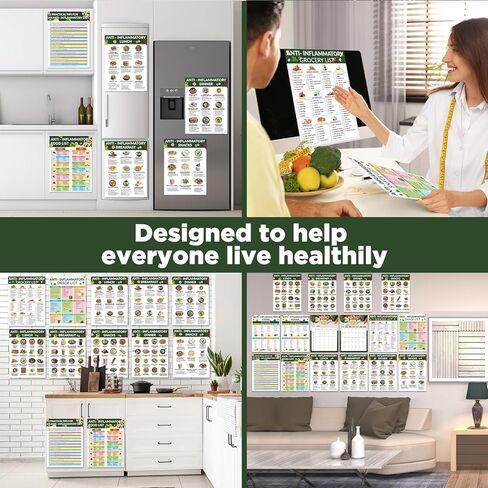 16 Pcs Anti Inflammatory Diet Food List Chart Poster Anti Inflammatory Diet Nutrition Grocery List Health Foods Guide Weekly Monthly Meal Plan Easy Recipes Posters for Beginners Kitchen Supplies in Saudi Arabia