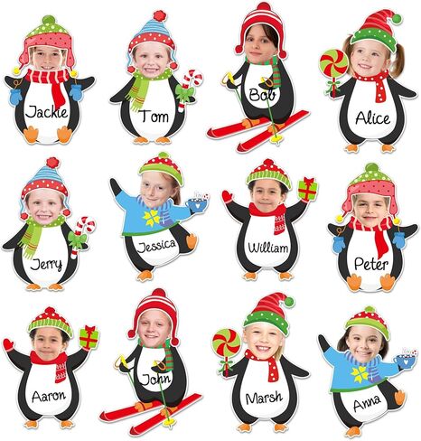 Whaline Winter Penguin Cutouts, 48 Sets Christmas Penguin & Hats DIY Photo Name Paper Cut-Outs Christmas Bulletin Board Cute Holiday Classroom Decor for Xmas Party Chalkboard Wall Decor, 96 Pcs in Saudi Arabia