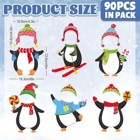 Whaline Winter Penguin Cutouts, 48 Sets Christmas Penguin & Hats DIY Photo Name Paper Cut-Outs Christmas Bulletin Board Cute Holiday Classroom Decor for Xmas Party Chalkboard Wall Decor, 96 Pcs in Saudi Arabia