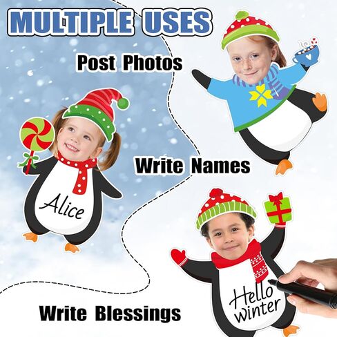 Whaline Winter Penguin Cutouts, 48 Sets Christmas Penguin & Hats DIY Photo Name Paper Cut-Outs Christmas Bulletin Board Cute Holiday Classroom Decor for Xmas Party Chalkboard Wall Decor, 96 Pcs in Saudi Arabia