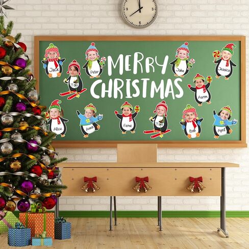 Whaline Winter Penguin Cutouts, 48 Sets Christmas Penguin & Hats DIY Photo Name Paper Cut-Outs Christmas Bulletin Board Cute Holiday Classroom Decor for Xmas Party Chalkboard Wall Decor, 96 Pcs in Saudi Arabia