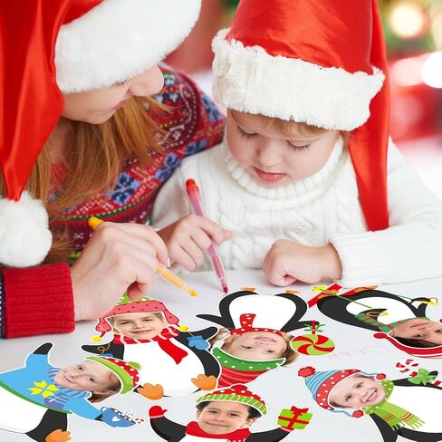 Whaline Winter Penguin Cutouts, 48 Sets Christmas Penguin & Hats DIY Photo Name Paper Cut-Outs Christmas Bulletin Board Cute Holiday Classroom Decor for Xmas Party Chalkboard Wall Decor, 96 Pcs in Saudi Arabia