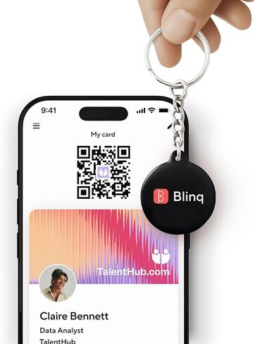 سلسلة مفاتيح Blinq NFC - بطاقة عمل رقمية - مشاركة فورية عبر الصنبور - متوافقة مع iPhone وAndroid (أسود) in Kuwait