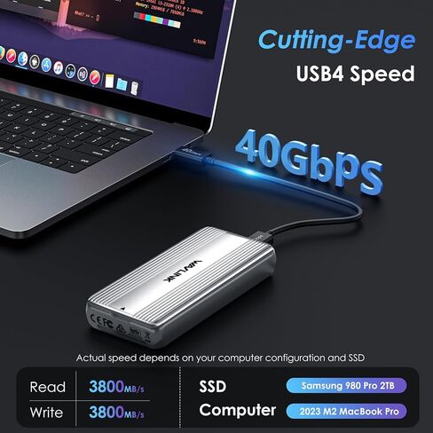 حاوية WAVLINK من الألومنيوم NVMe، حاوية USB من النوع C بسرعة 10 جيجابت في الثانية إلى NVMe M.2 SSD، حافظة NVMe PCI-E M.2 SSD تدعم UASP لـ NVMe SSD بحجم 2230/2242/2260/2280 (حتى 2 تيرابايت) مع نوع C OTG محول in Kuwait