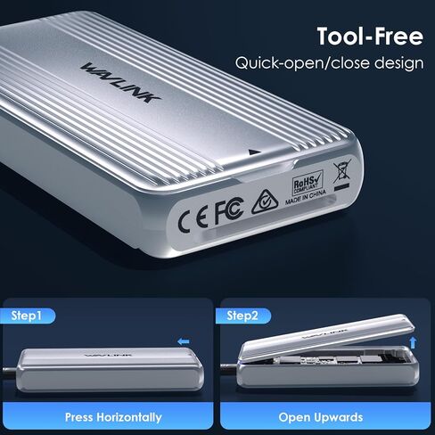 حاوية WAVLINK من الألومنيوم NVMe، حاوية USB من النوع C بسرعة 10 جيجابت في الثانية إلى NVMe M.2 SSD، حافظة NVMe PCI-E M.2 SSD تدعم UASP لـ NVMe SSD بحجم 2230/2242/2260/2280 (حتى 2 تيرابايت) مع نوع C OTG محول in Kuwait