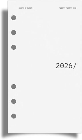 القماش والورق 2026 تراكبات لوحة معلومات مخطط الرق الأمامي والشهري | الحجم الشخصي 3.75 × 6.75 بوصة | مجموعة مكونة من 13 قطعة لمخططات شخصية ذات 6 حلقات، ورق شفاف ثقيل الوزن غير مؤرخ، مثقوب مسبقًا in Kuwait