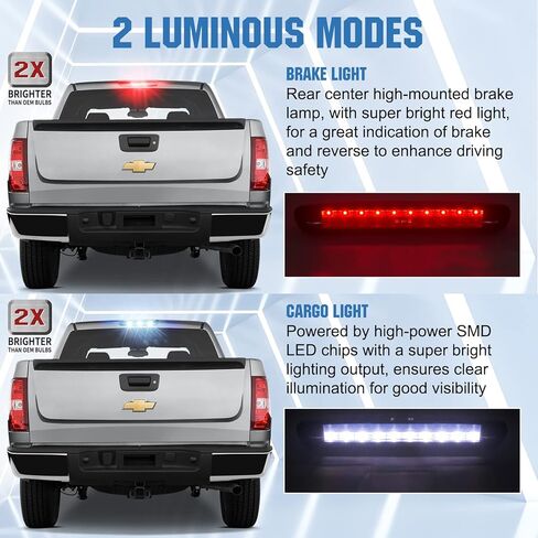 Chevy Third 3rd Brake Light for 2007-2013 Chevy Silverado GMC Sierra 1500 2500 3500 HD Classic，LED Rear Cargo Lamp High Mount Stop light，Smoke Lens in Saudi Arabia