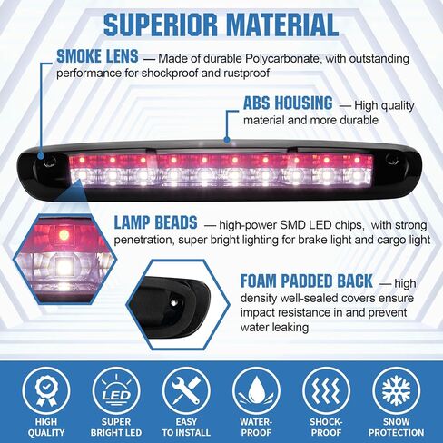 Chevy Third 3rd Brake Light for 2007-2013 Chevy Silverado GMC Sierra 1500 2500 3500 HD Classic，LED Rear Cargo Lamp High Mount Stop light，Smoke Lens in Saudi Arabia