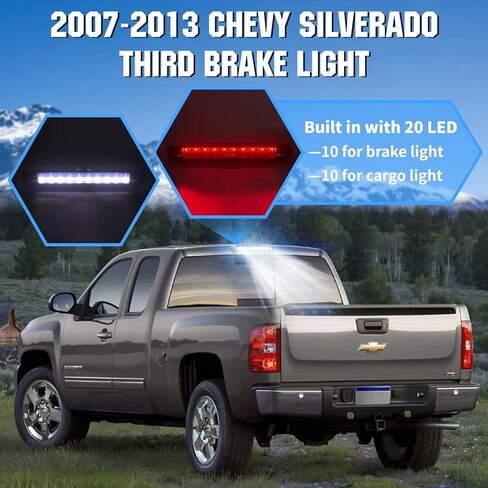 Chevy Third 3rd Brake Light for 2007-2013 Chevy Silverado GMC Sierra 1500 2500 3500 HD Classic，LED Rear Cargo Lamp High Mount Stop light，Smoke Lens in Saudi Arabia