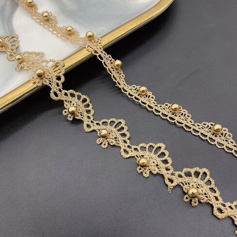 4.8 Yards Gold Pearl Lace Trim Metaillic Venice Lace Trim Gold Embroidery Lace Trim Love Craft Lace for Sewing, Costumes, Gowns, Home Decor (Gold B 2.3cm) in Saudi Arabia