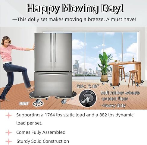 HBFBDRCT الأثاث المتحرك مع 4 عجلات من المطاط اللدن بالحرارة، 15 بوصة تحمل بشكل آمن 551 رطلاً من المحرك الخشبي المتين لأريكة البيانو والثلاجة والغسالة والأريكة والنباتات الثقيلة من دوللي، عبوتان in Kuwait