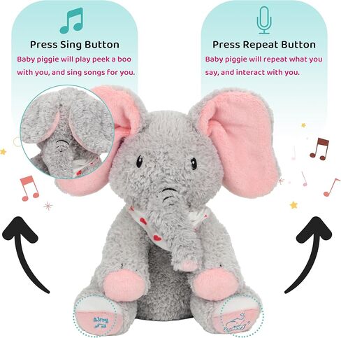 لعبة Cuteoy Peek A Boo Elephant التفاعلية من القطيفة مع آذان متحركة، غناء موسيقي يتحدث، حيوانات محشوة، رسوم متحركة كهربائية رائعة، هدايا عيد الميلاد للفتيات والأولاد in Kuwait