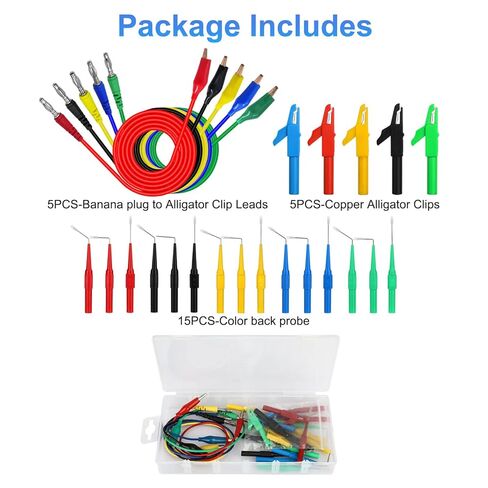 25pcs Automotive Test Leads Kit, Back Probe Alligator Clips, Alligator Clip to 4mm Banana Plug Test Probe Back Probes, Multimeter Electrical Testing 5 Colors Automotive Repair Diagnosis Tools Set in Kuwait