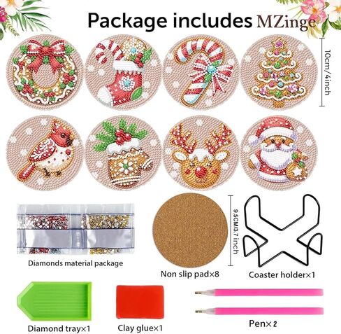 8 Pcs Christmas Diamond Art Coasters, 5D DIY Diamond Painting Coasters Kit,Full Drill Diamond Dot for AdultsArts and Crafts Supplies (Christmas-C) in Kuwait