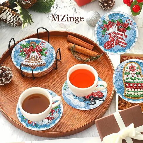 8 Pcs Christmas Diamond Art Coasters, 5D DIY Diamond Painting Coasters Kit,Full Drill Diamond Dot for AdultsArts and Crafts Supplies (Christmas-C) in Kuwait