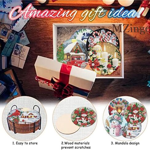 8 Pcs Christmas Diamond Art Coasters, 5D DIY Diamond Painting Coasters Kit,Full Drill Diamond Dot for AdultsArts and Crafts Supplies (Christmas-C) in Kuwait