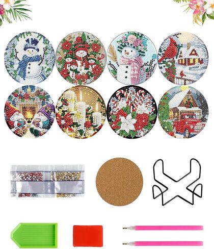 8 Pcs Christmas Diamond Art Coasters, 5D DIY Diamond Painting Coasters Kit,Full Drill Diamond Dot for AdultsArts and Crafts Supplies (Christmas-C) in Kuwait