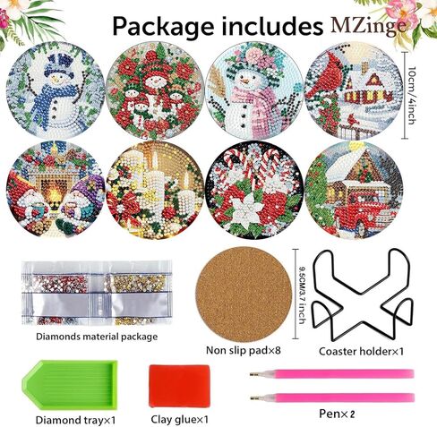 8 Pcs Christmas Diamond Art Coasters, 5D DIY Diamond Painting Coasters Kit,Full Drill Diamond Dot for AdultsArts and Crafts Supplies (Christmas-C) in Kuwait
