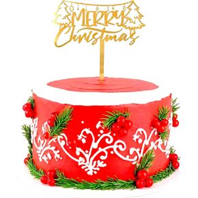 غطاء علوي لكعكة عيد الميلاد المجيد من الأكريليك الذهبي المرآة، ديكور كعك لحفلات عيد الميلاد، زينة كعكة لحفلات رأس السنة الجديدة السعيدة in Saudi Arabia