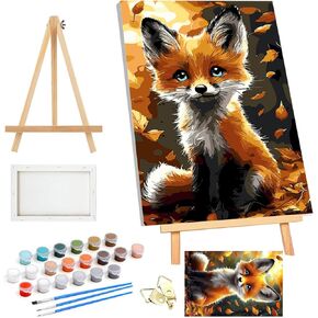 SENQAO Framed Paint by Numbers for Adults Beginners with Wooden Easel, Fox Adults' Paint-by-Number Kits on Canvas, Maple Watercolor Acrylic Number Painting for Home Decor, 8x12in in Saudi Arabia