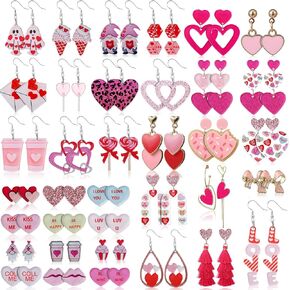 Ecation 24 Pairs Valentine's Day Heart Shaped Wooden Earrings Acrylic Dangling Lover Earrings Lightweight Red Pink Gnome Heart Dangle Earrings for Jewelry Gift Women Girl Girlfriend Cutie 24 Designs in Kuwait