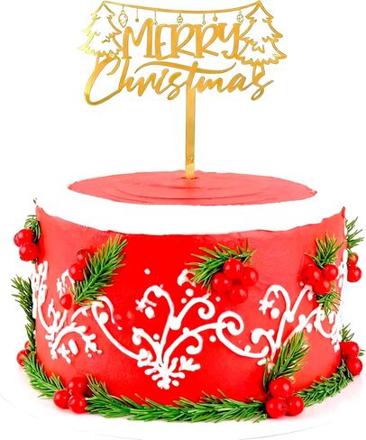 Mirror Gold Acrylic Merry Christmas Cake Topper, Christmas Eve Theme Party Cake Decor, Happy New Year Party Cake Decorations in Saudi Arabia
