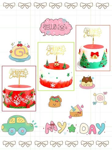 Mirror Gold Acrylic Merry Christmas Cake Topper, Christmas Eve Theme Party Cake Decor, Happy New Year Party Cake Decorations in Saudi Arabia
