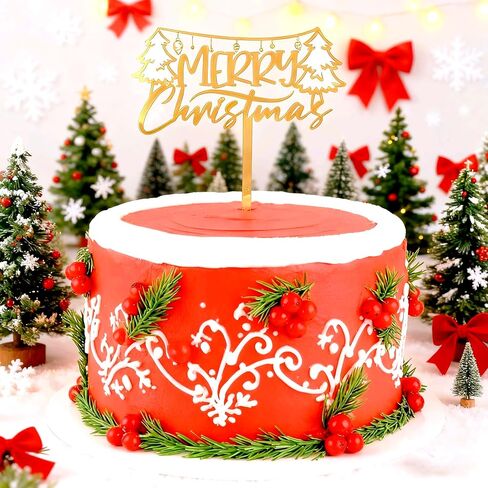 Mirror Gold Acrylic Merry Christmas Cake Topper, Christmas Eve Theme Party Cake Decor, Happy New Year Party Cake Decorations in Saudi Arabia