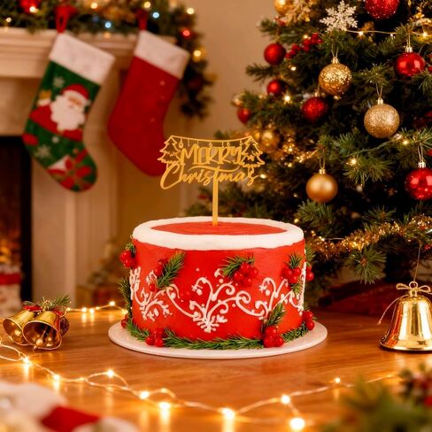 Mirror Gold Acrylic Merry Christmas Cake Topper, Christmas Eve Theme Party Cake Decor, Happy New Year Party Cake Decorations in Saudi Arabia
