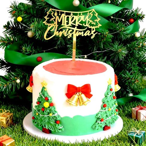 Mirror Gold Acrylic Merry Christmas Cake Topper, Christmas Eve Theme Party Cake Decor, Happy New Year Party Cake Decorations in Saudi Arabia
