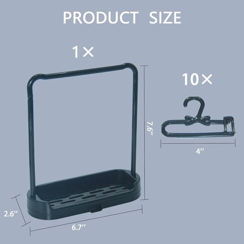 15-17cm Doll Clothes Hanger Shoes Stand with Base, 10 Pcs Clothes Hangers for Doll Accessories, Frame with Drain Hole Durable Plastic Dolls Wardrobe Organizer for Dollhouse Decor﻿(Black) in Kuwait