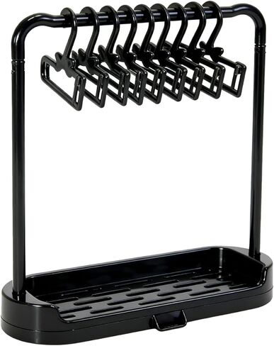 15-17cm Doll Clothes Hanger Shoes Stand with Base, 10 Pcs Clothes Hangers for Doll Accessories, Frame with Drain Hole Durable Plastic Dolls Wardrobe Organizer for Dollhouse Decor﻿(Black) in Kuwait