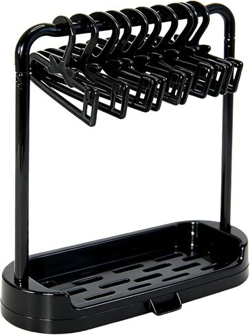 15-17cm Doll Clothes Hanger Shoes Stand with Base, 10 Pcs Clothes Hangers for Doll Accessories, Frame with Drain Hole Durable Plastic Dolls Wardrobe Organizer for Dollhouse Decor﻿(Black) in Kuwait