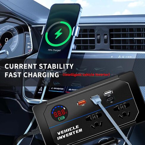 200W Car Power Inverter 12V 24V to 110V AC,YUANCOX Inverters for Vehicle/Truck Car Cigarette Lighter Inverter with 2 AC Outlets,3 USB and PD Fast Charging Ports,Car Plug Adapter Charger (200W-Black) in Saudi Arabia