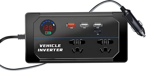 200W Car Power Inverter 12V 24V to 110V AC,YUANCOX Inverters for Vehicle/Truck Car Cigarette Lighter Inverter with 2 AC Outlets,3 USB and PD Fast Charging Ports,Car Plug Adapter Charger (200W-Black) in Saudi Arabia