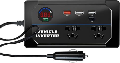 200W Car Power Inverter 12V 24V to 110V AC,YUANCOX Inverters for Vehicle/Truck Car Cigarette Lighter Inverter with 2 AC Outlets,3 USB and PD Fast Charging Ports,Car Plug Adapter Charger (200W-Black) in Saudi Arabia