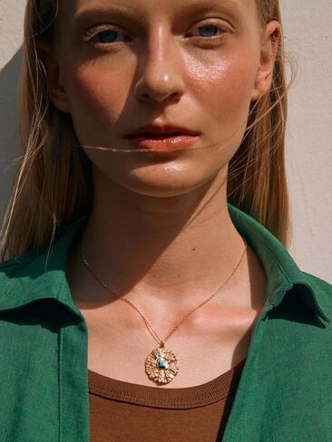 SOFYBJA 18k Gold Chain Choker Dainty Turquoise Beads Bar Necklace for Women Handmade Gemstone Jewelry for Mother's Day in Kuwait