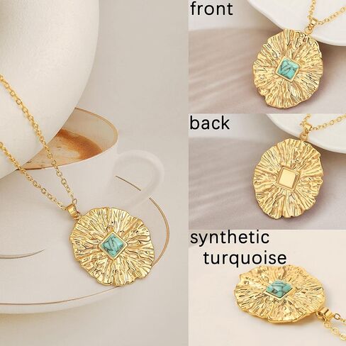 SOFYBJA 18k Gold Chain Choker Dainty Turquoise Beads Bar Necklace for Women Handmade Gemstone Jewelry for Mother's Day in Kuwait