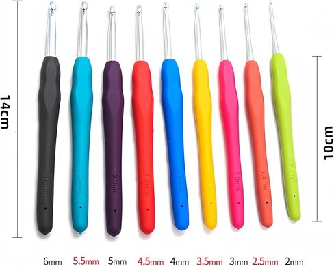 9 Pack Crochet Hooks,9 Size Crochet Set 2mm-6mm for Arthritic Hands, Ergonomic Soft Grip Handles for Beginners, Christmas Gifts for Women in Saudi Arabia