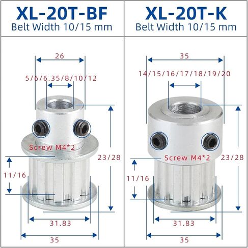 XL20T Alloy Pulley Teeth Pitch 5.08mm Bore 6/8/10-20mm Belt Width 10 1Pcs(10mm) in Saudi Arabia