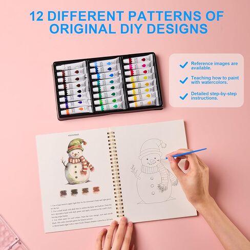 Watercolor Workbook, Water Coloring Book, 24 Colors Watercolor Paint Set with Palette and Brush, 12 Different Patterns of Original DIY Designs, Beginner-Friendly Watercolor Workbook (Animals 1) in Saudi Arabia