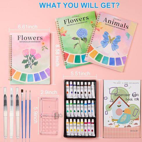 Watercolor Workbook, Water Coloring Book, 24 Colors Watercolor Paint Set with Palette and Brush, 12 Different Patterns of Original DIY Designs, Beginner-Friendly Watercolor Workbook (Animals 1) in Saudi Arabia