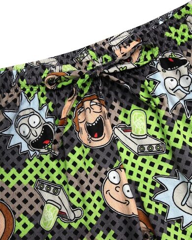 COCO BRANDS بنطال بيجامة رجالي مطبوع بالكامل من Rick and Morty مع حزام خصر مطاطي قابل للتعديل - ملابس نوم من الصوف الحريري in Kuwait