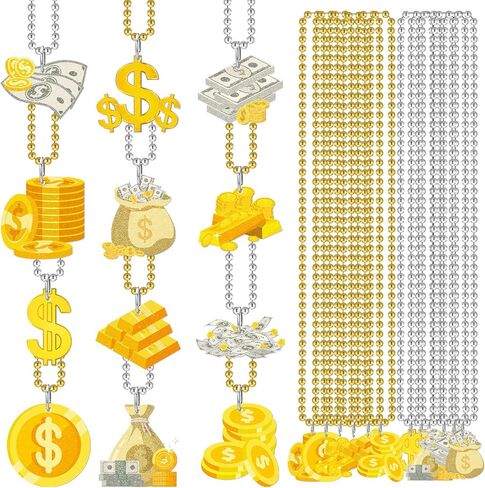 Ferreve 36 قطعة كازينو ليلة مطرز القلائد السائبة النرد الدولار علامة القلائد الذهب الأحمر الأسود قلادة مطرز لماردي غرا كازينو الطرف تفضل اللوازم in Kuwait